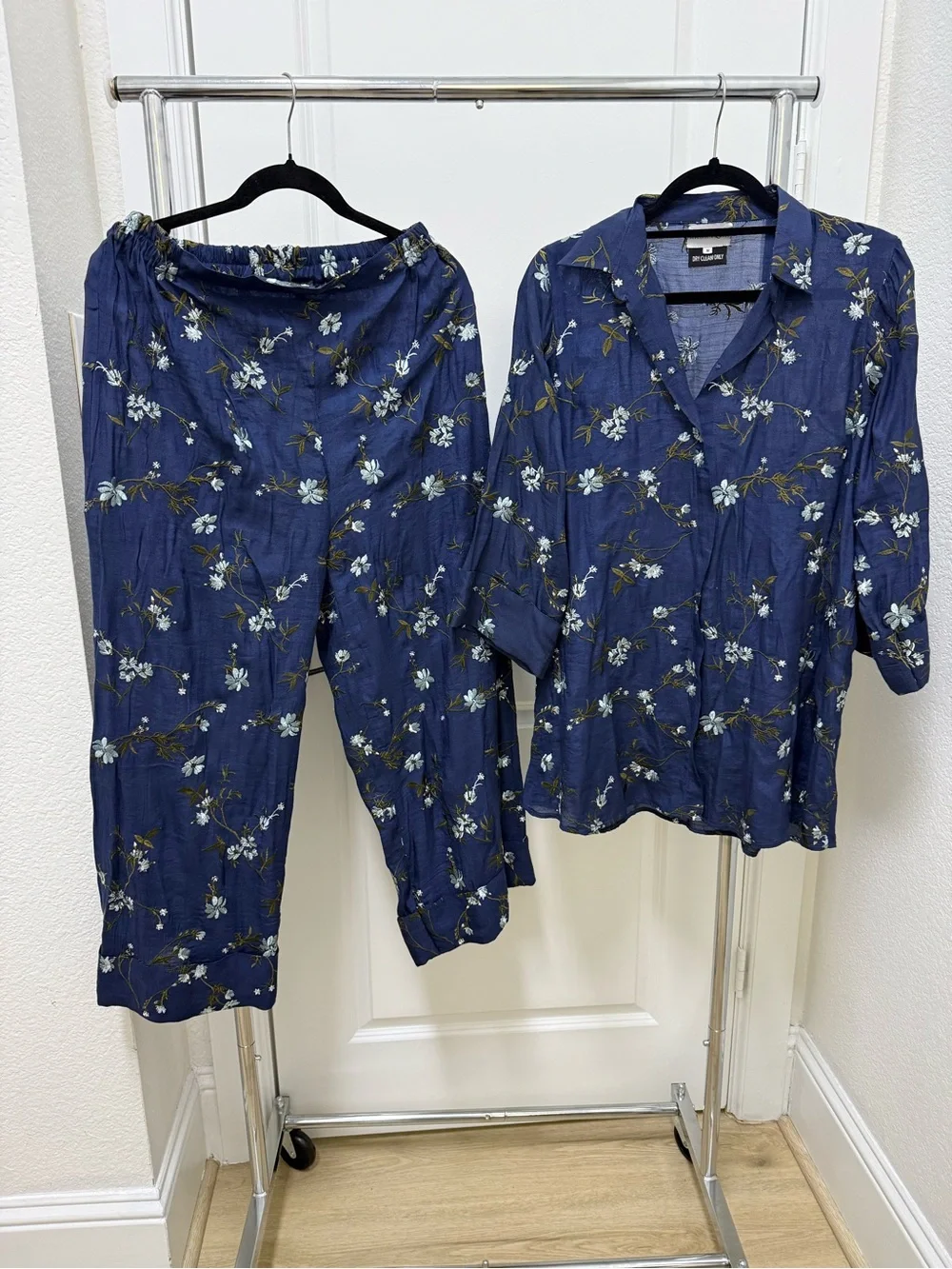 2pcs Floral threadwork Navy Button-Down Cordset Amna Iqbal